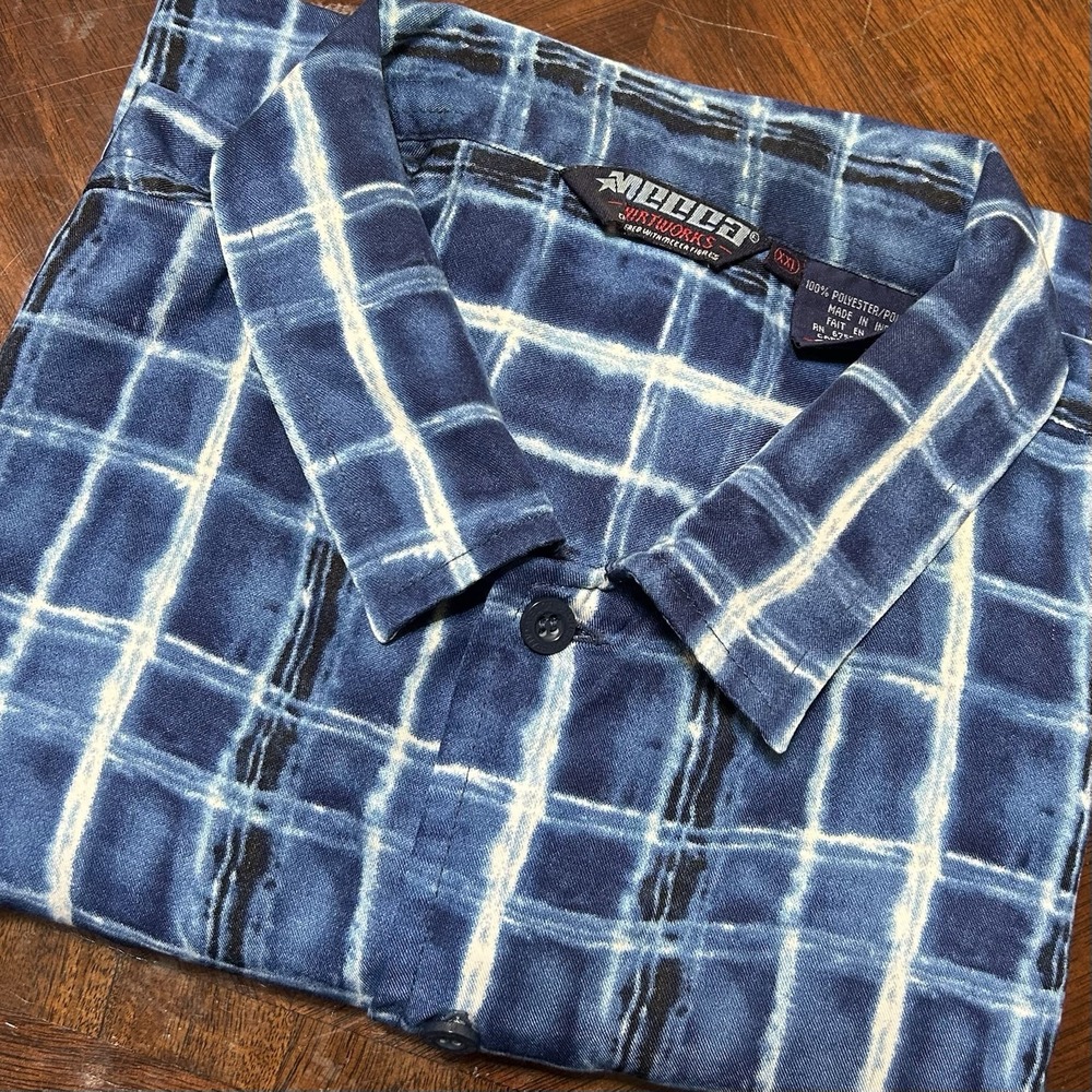 Mecca Men's XXL Short Sleeve Button Up Blue Plaid‎ Shirt *Read Description